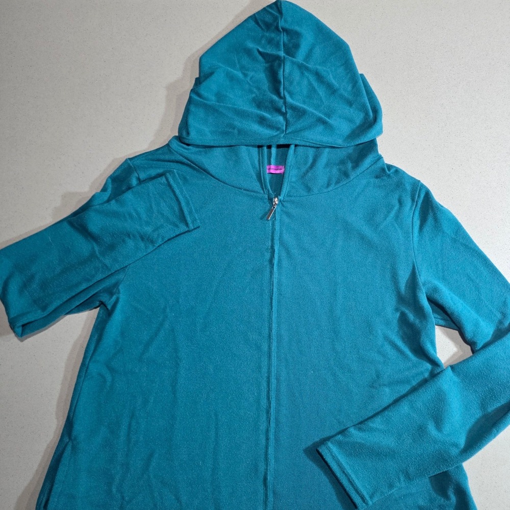 Mountain Mamas Teal Blue Full Zip Longline Hoodie Tunic Sweatshirt Size Medium